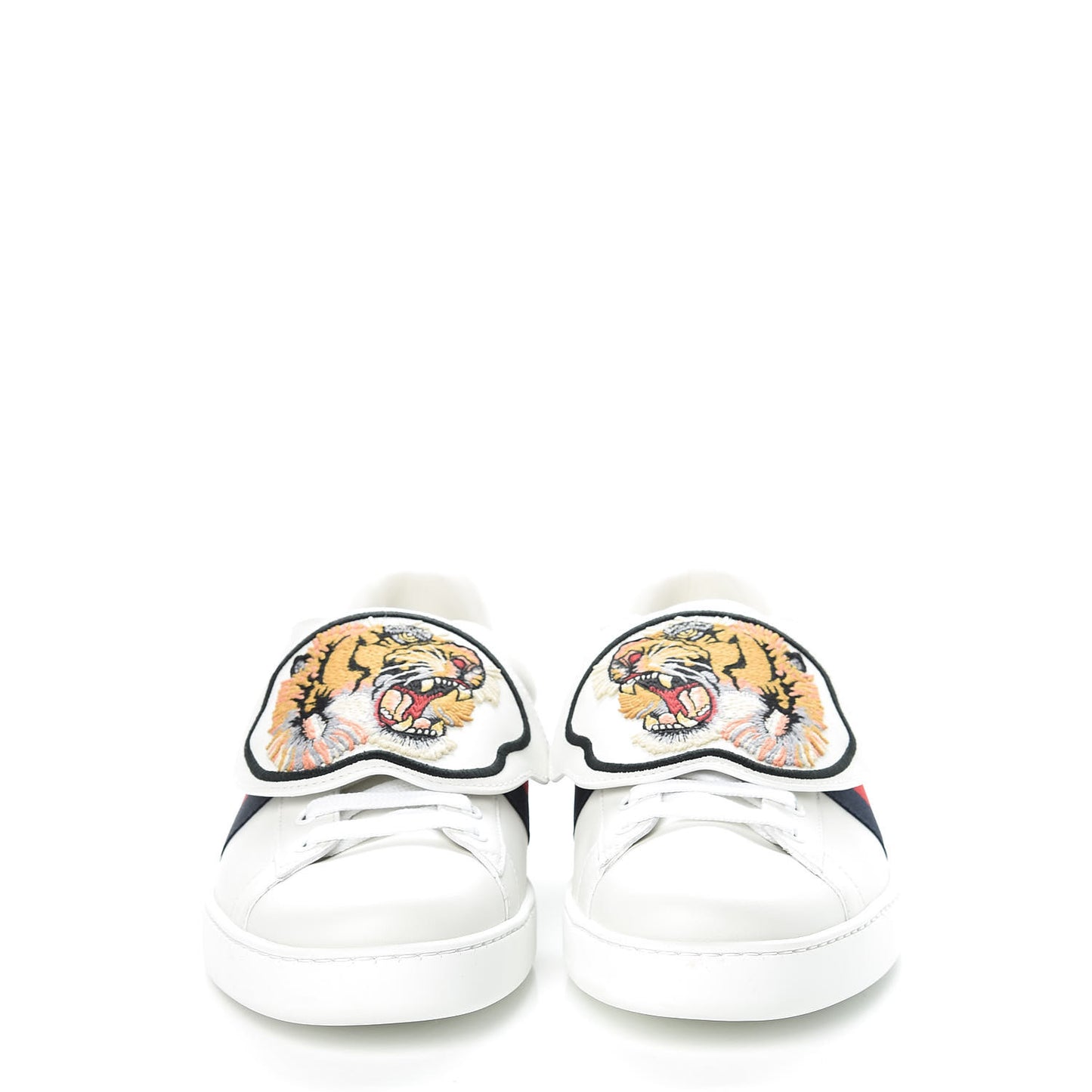Calfskin Ayers Web Tiger Embroidered Mens Ace Sneakers 11.5 White