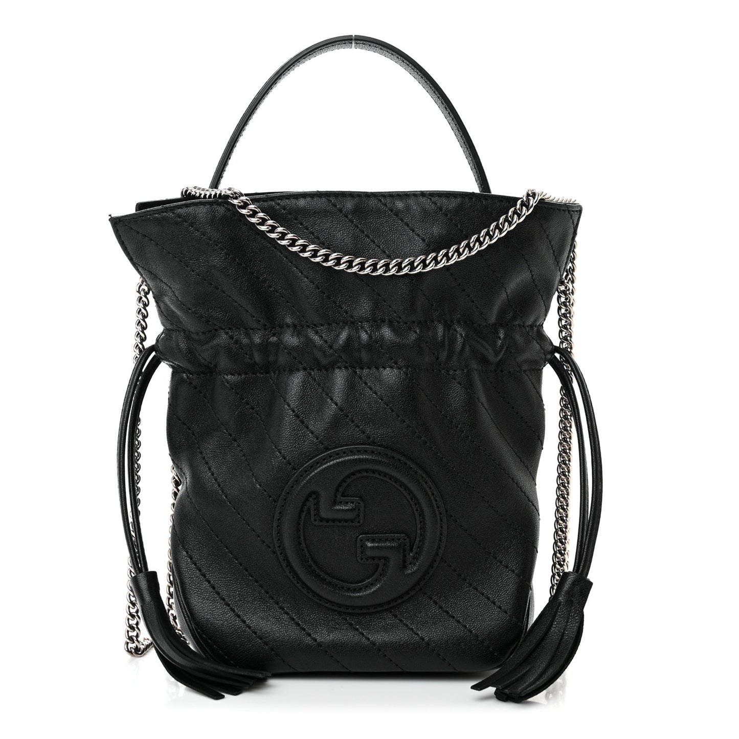 Sakai Be Green Calfskin Diagonal Stitched Mini Blondie Bucket Bag Black