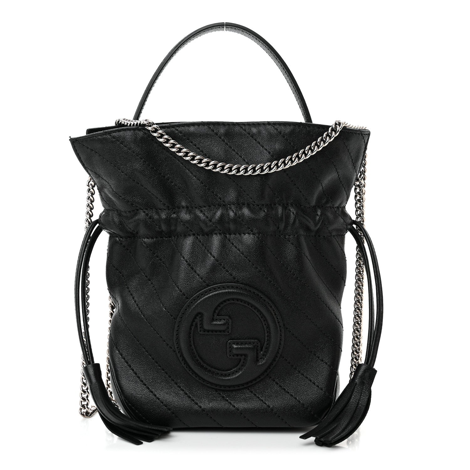 Gucci Sakai Be Green Calfskin Diagonal Stitched Mini Blondie Bucket Bag Black 1 of 10