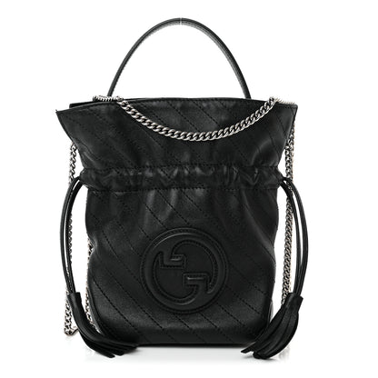 Gucci Sakai Be Green Calfskin Diagonal Stitched Mini Blondie Bucket Bag Black 1 of 10