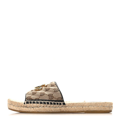 Gucci Monogram Matelasse GG Marmont Espadrille 20mm Slide Sandals 37.5 Beige Ebony Black 1 of 9