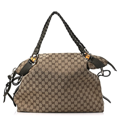 Gucci Monogram Large Bamboo Bar Tassel Shoulder Bag Green 1 of 9