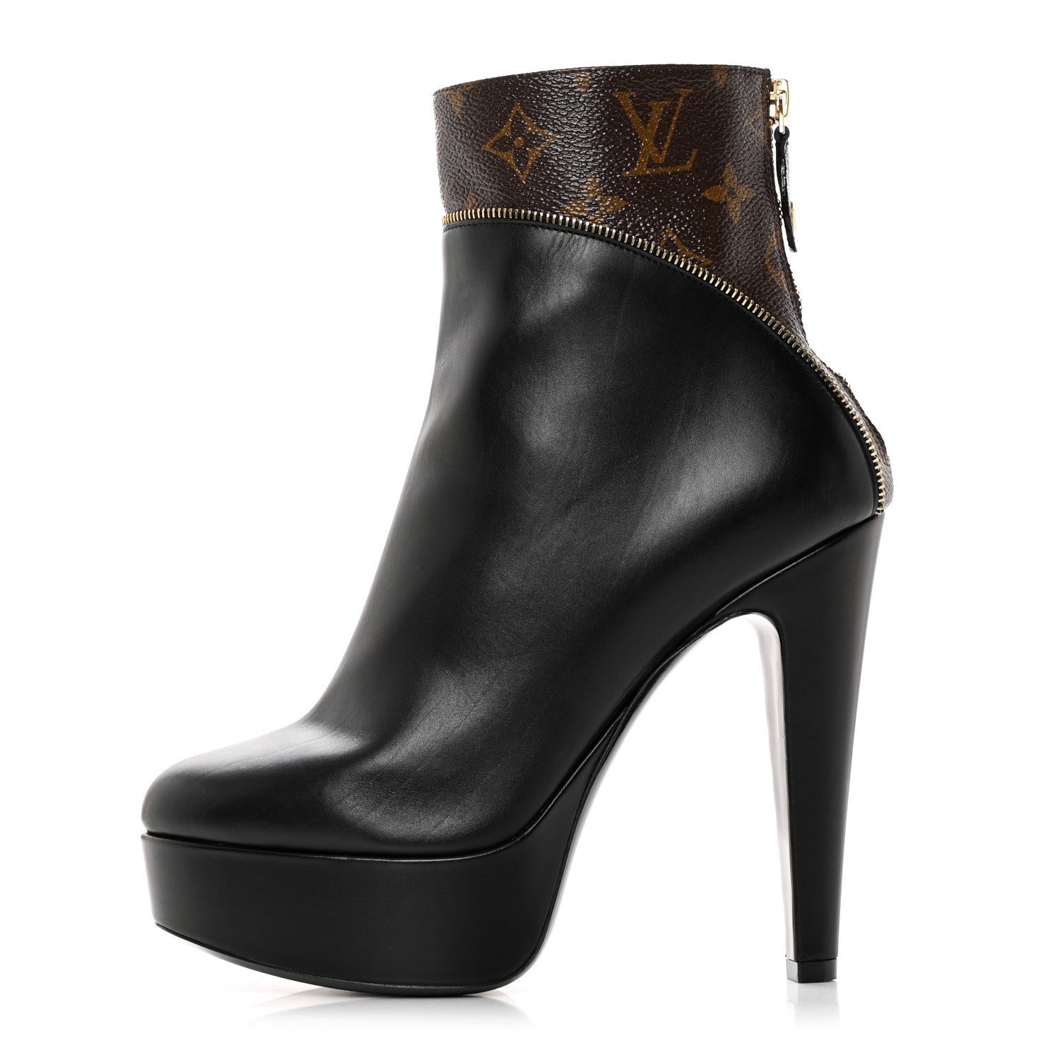 Louis Vuitton Calfskin Monogram Afterglow Platform Ankle Boots 38 Black 1 of 15