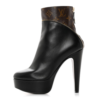 Louis Vuitton Calfskin Monogram Afterglow Platform Ankle Boots 38 Black 1 of 15