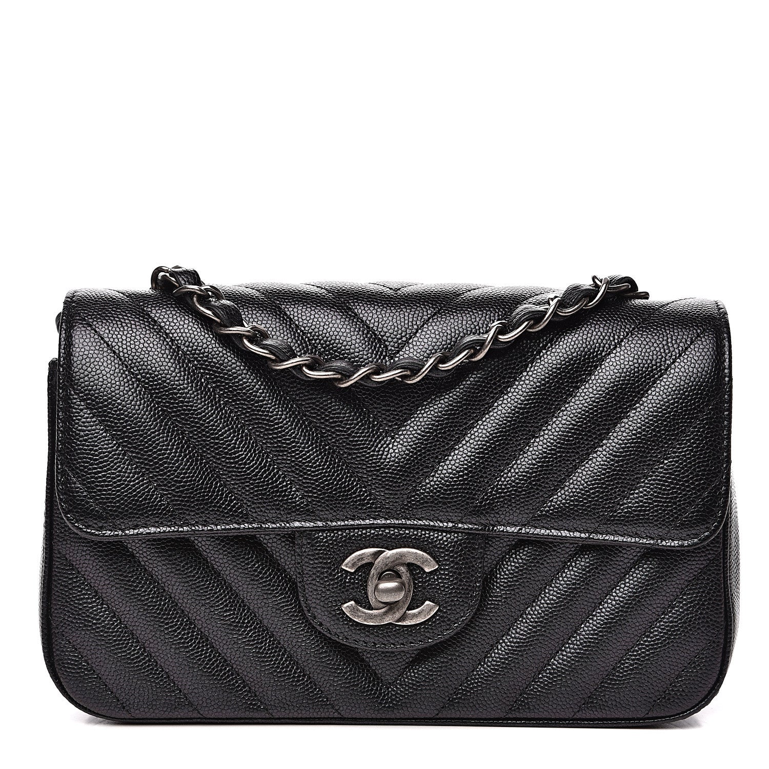 Chanel Iridescent Caviar Chevron Quilted Mini Rectangular Flap Black 1 of 10