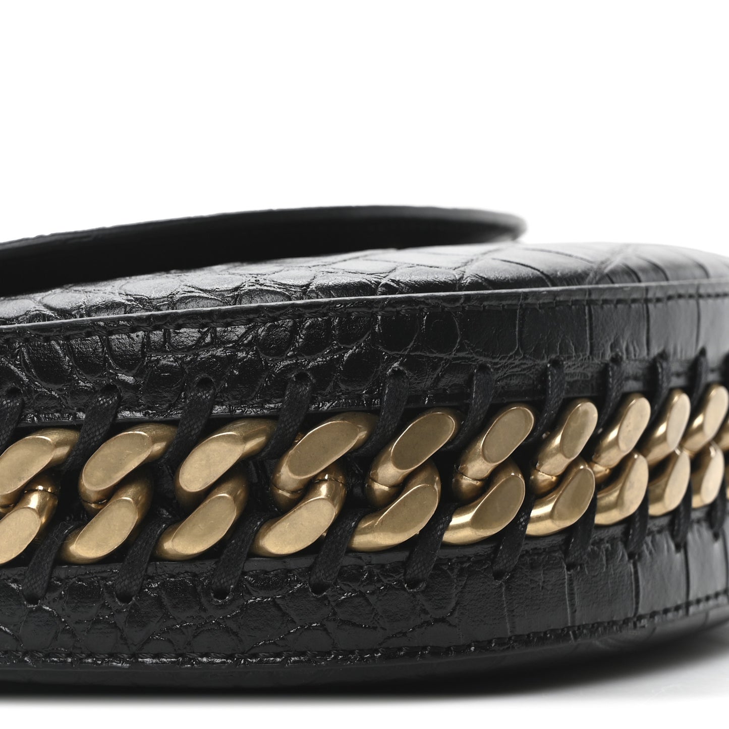 Embossed Crocodile Effect Medium Frayme Flap Shoulder Bag Black