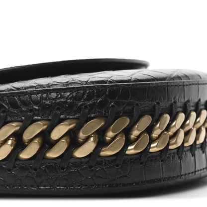 Stella McCartney Embossed Crocodile Effect Medium Frayme Flap Shoulder Bag Black 8 of 9