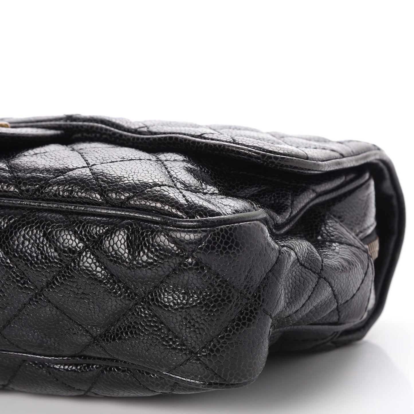 Crumpled Grained Calfskin Quilted Small Shiva Flap Black