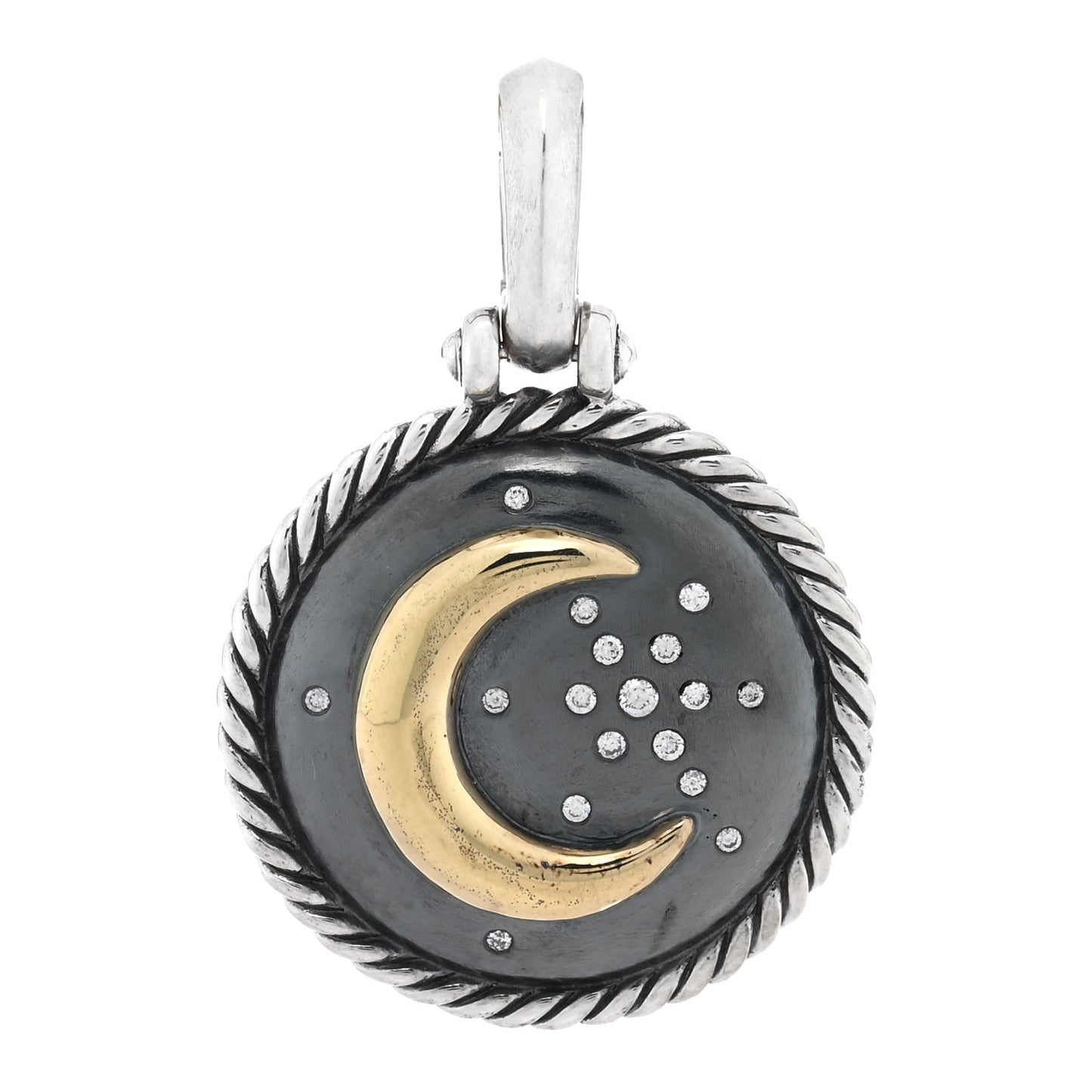 Sterling Silver 18K Yellow Gold Diamond Moon and Star Amulet Pendant