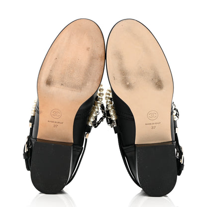 Chanel Calfskin Pearl Cap Toe Short Boots 37 Black 5 of 10