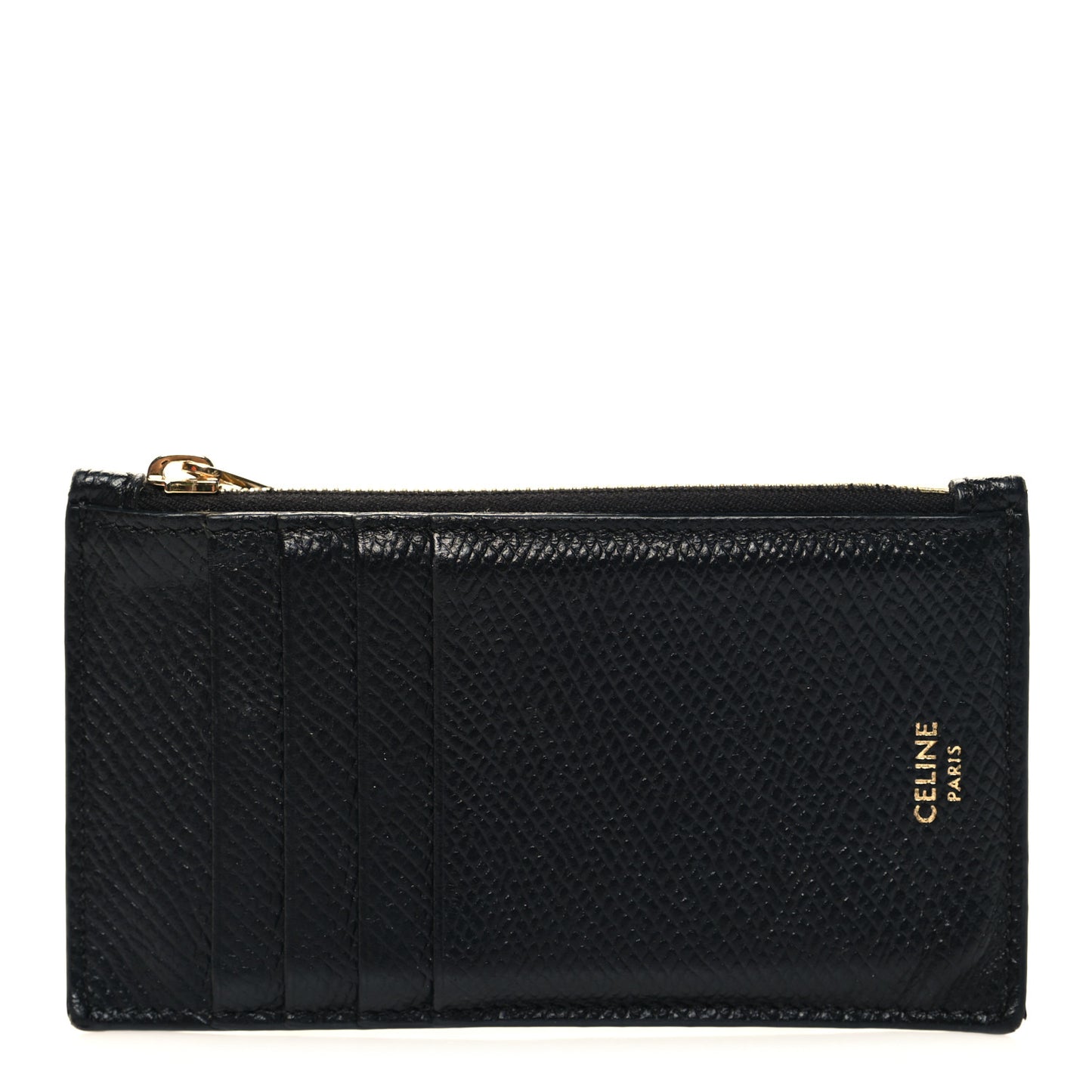 Grained Calfskin Zipped Card Holder Black