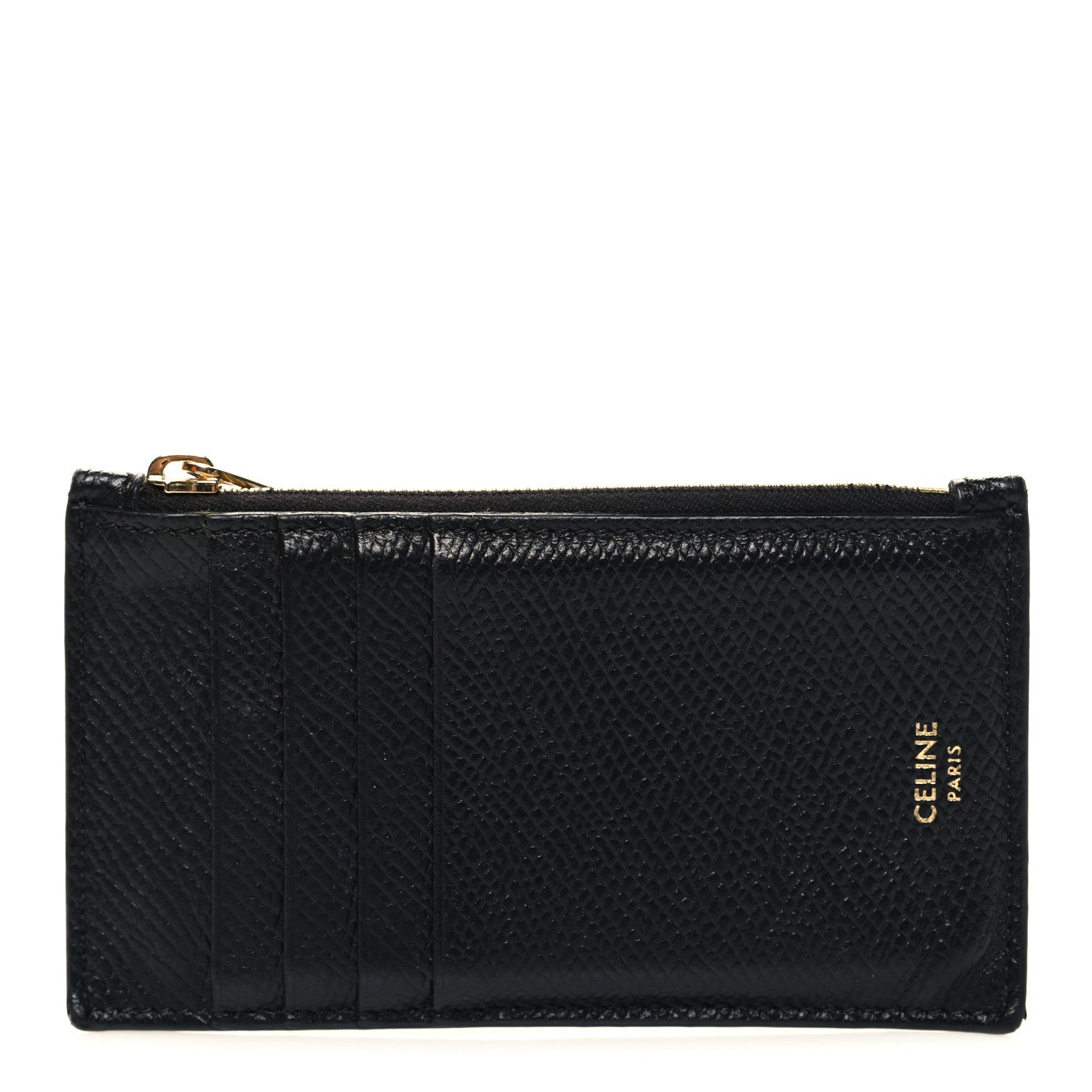 Celine Grained Calfskin Zipped Card Holder Black 1 of 7