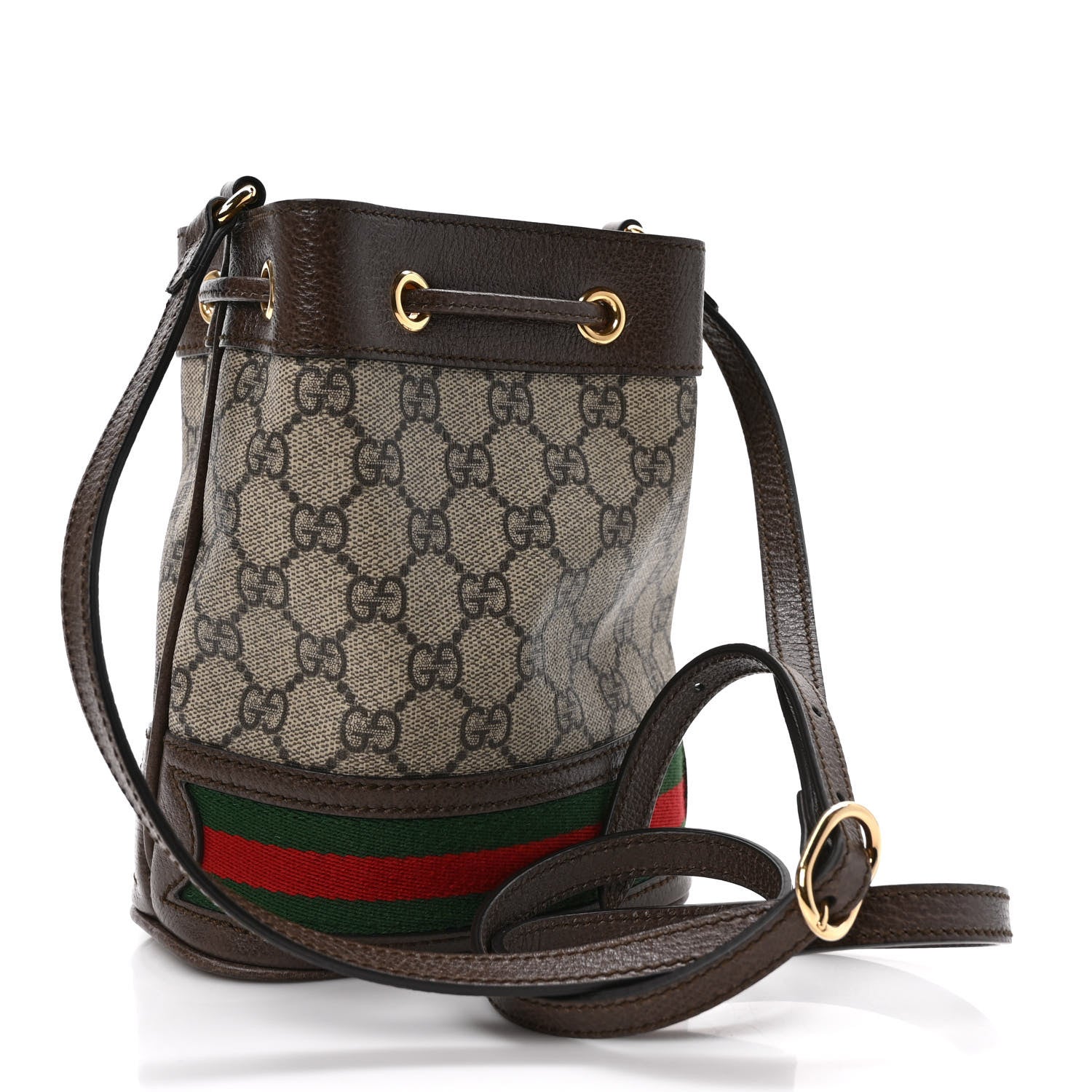 Gucci GG Supreme Monogram Web Mini Ophidia Bucket Bag Brown 3 of 7