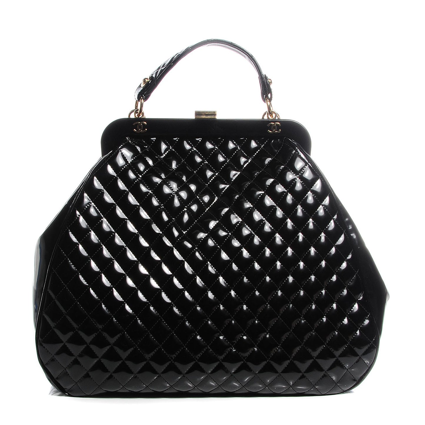 Glazed Calfskin Quilted Mademoiselle Large Frame Bag Black