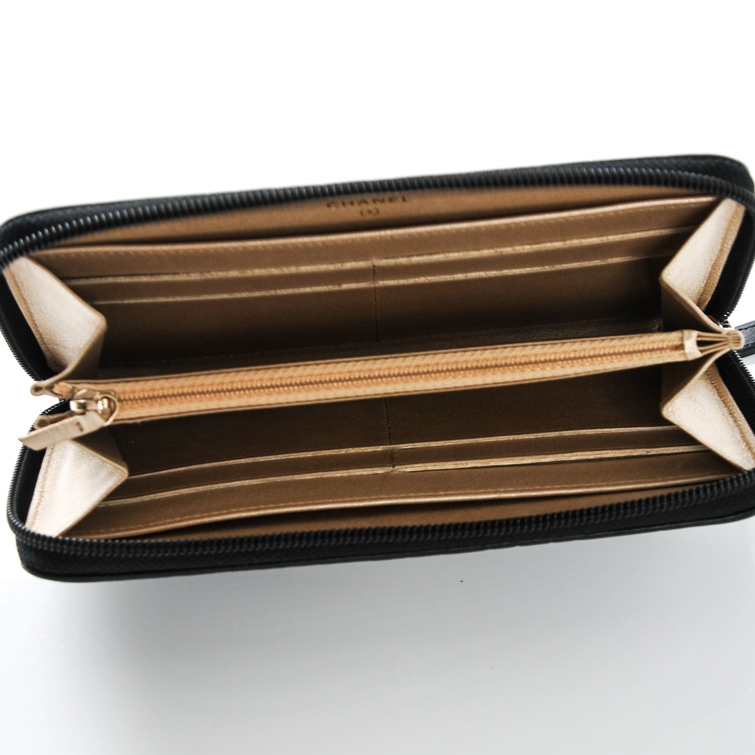 Chanel Lambskin Camellia Embossed Large Zip Around Gusset Wallet Black 5 of 8