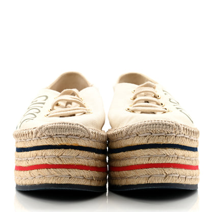 Gucci Canvas Logo Lace-Up Platform Espadrilles 39 Greggio Grege 2 of 10