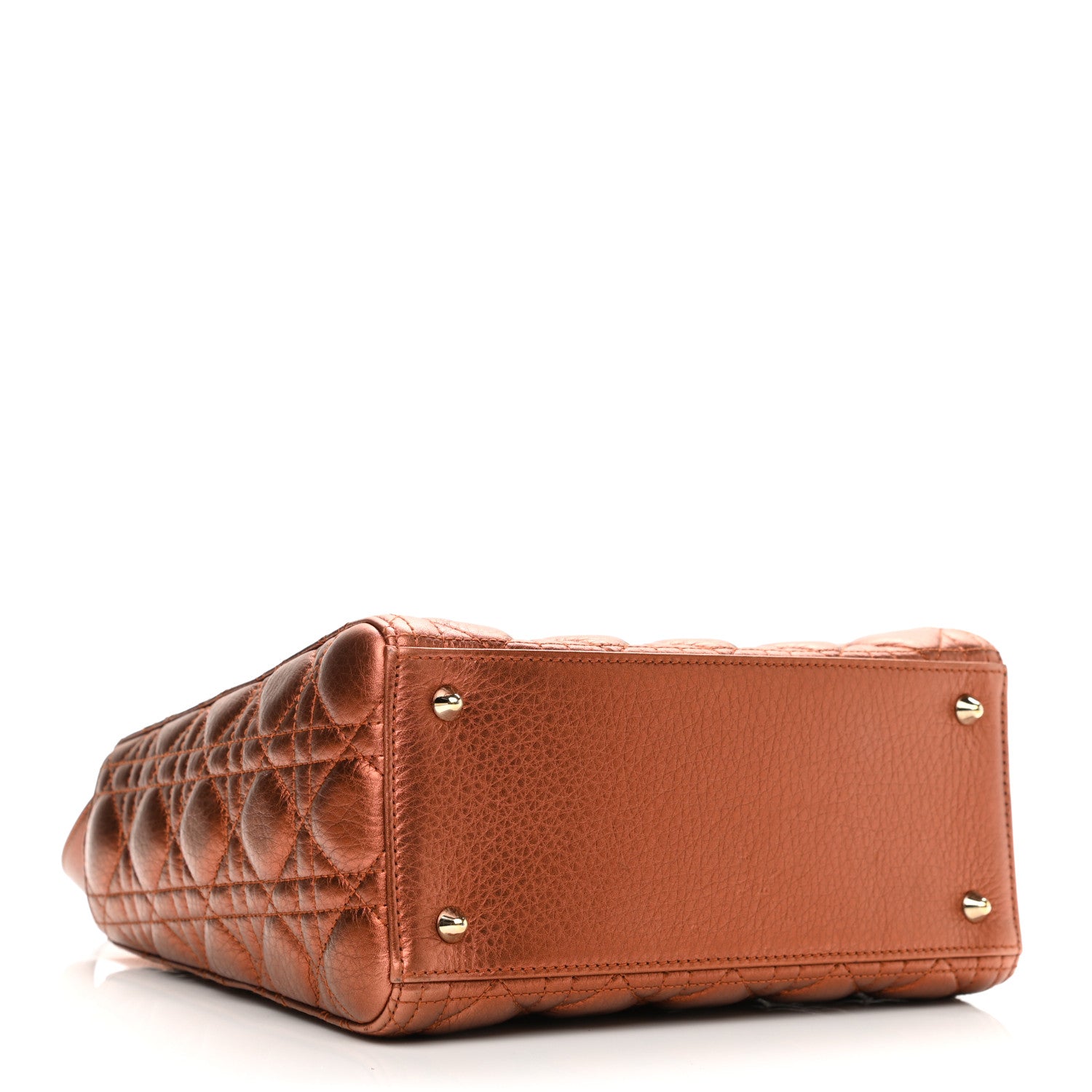 Christian Dior Metallic Grained Calfskin Cannage Medium Lady Dior Orange 3 of 10