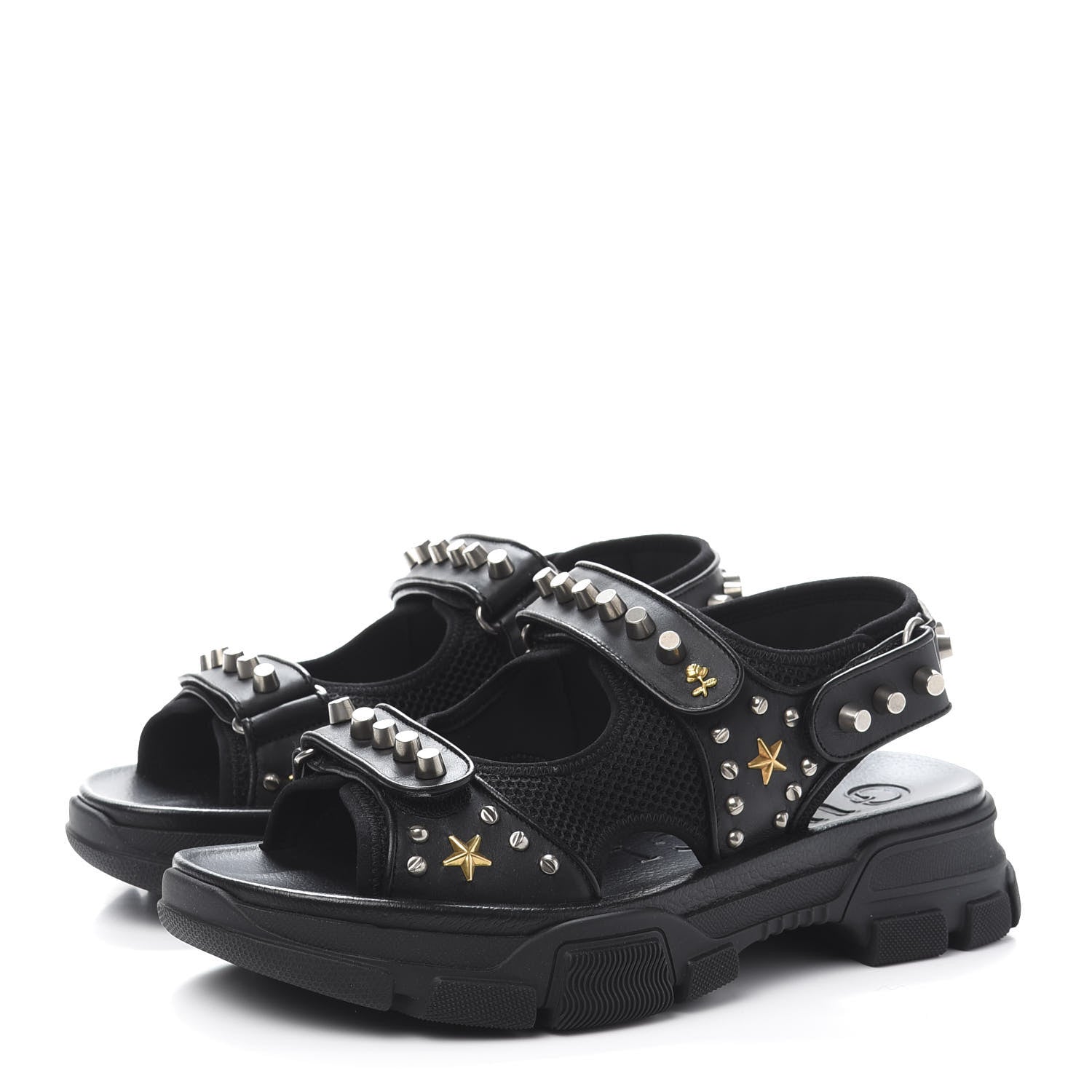 Gucci Nappa Mesh Studded Mens Aguru Sandals 9 Black 3 of 8