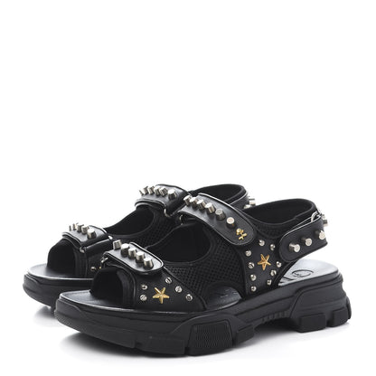 Gucci Nappa Mesh Studded Mens Aguru Sandals 9 Black 3 of 8
