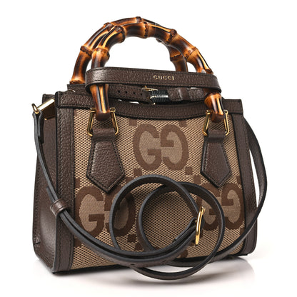 Gucci Monogram Jumbo GG Textured Dollar Calfskin Mini Diana Tote Bag Camel Ebony New Acero 3 of 10