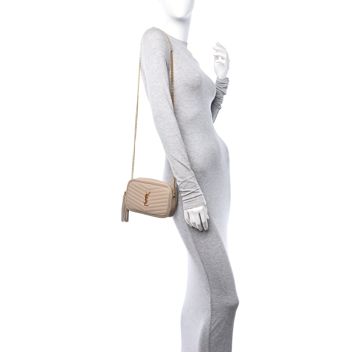 Saint Laurent Grain De Poudre Matelasse Monogram Mini Lou Camera Bag Dark Beige 3 of 10