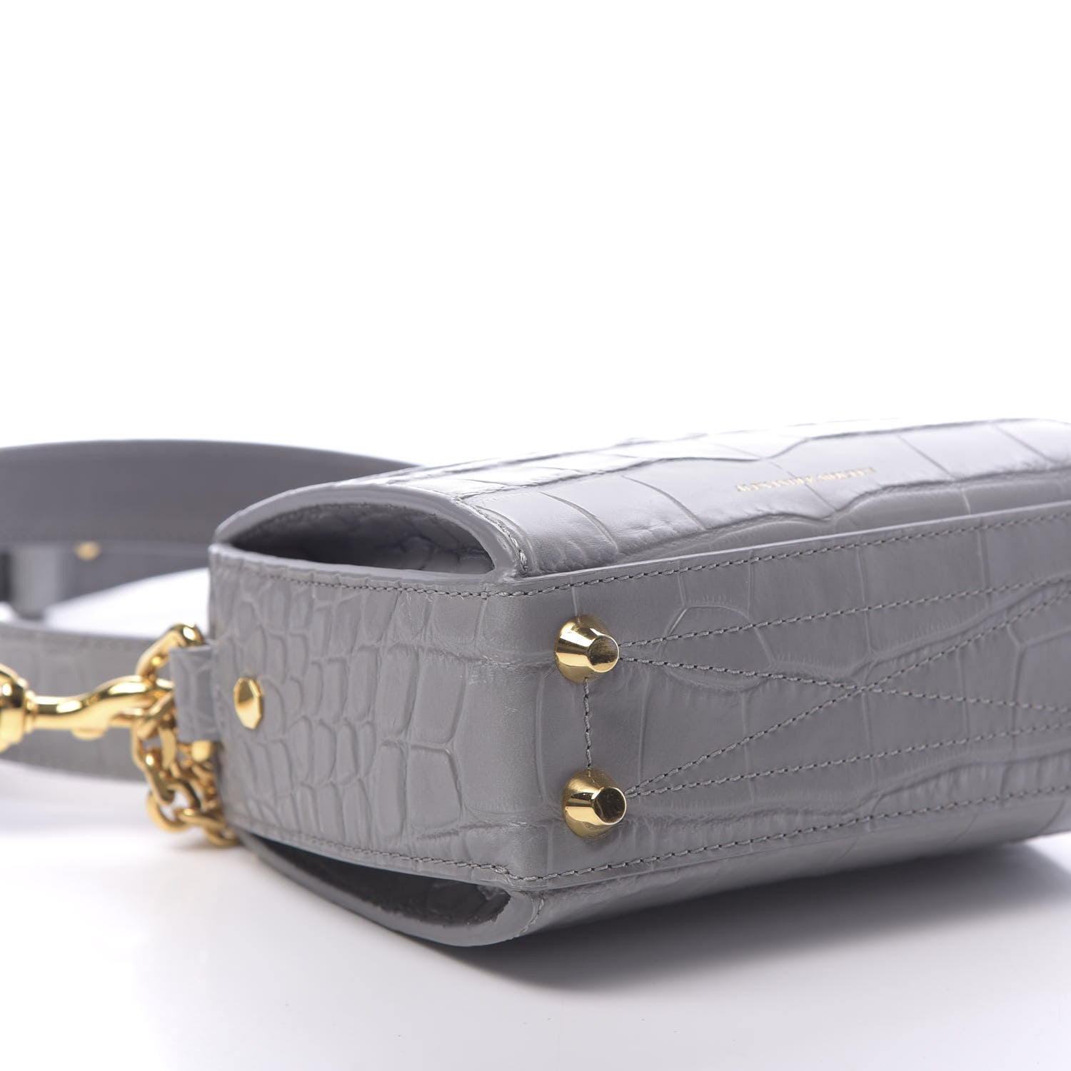 Alexander McQueen Calfskin Crocodile Embossed Box Shoulder Bag 16 Grey 9 of 11
