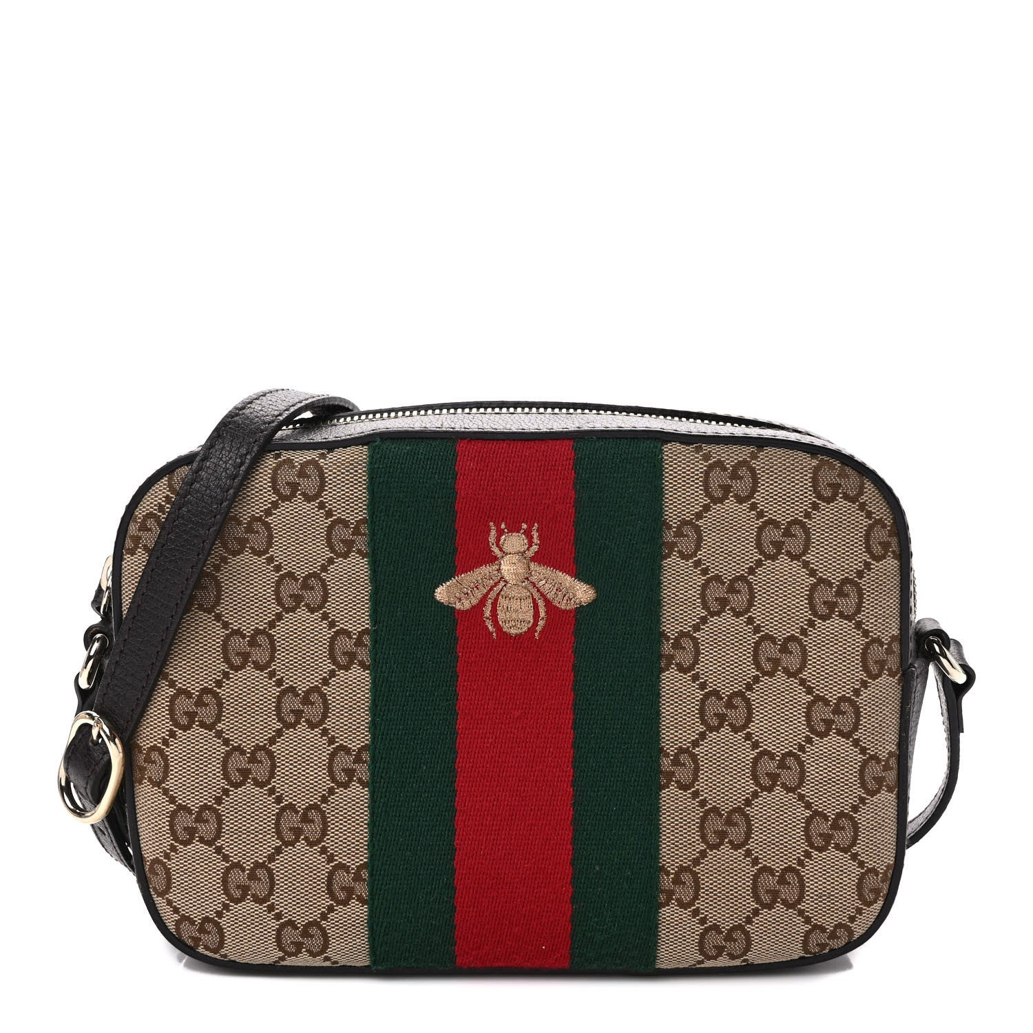 Gucci GG Supreme Monogram Web Small Webby Bee Shoulder Bag Dark Brown 1 of 9