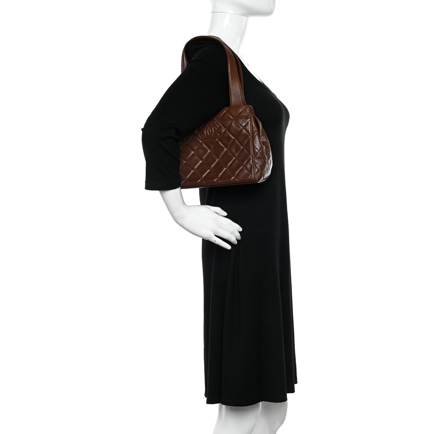 Lambskin Quilted CC Shoulder Bag Brown