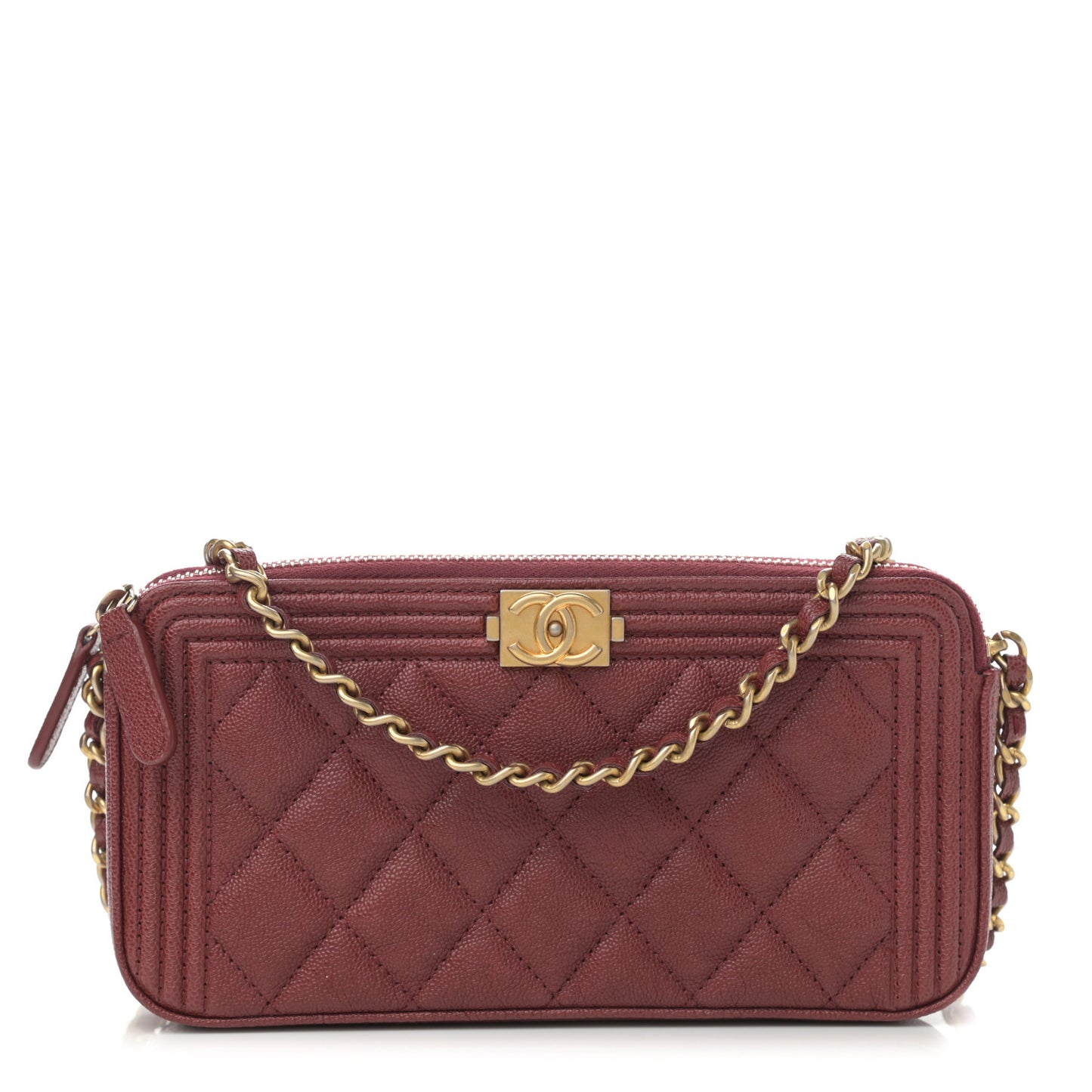 Caviar Quilted Small Boy Clutch With Chain Burgundy