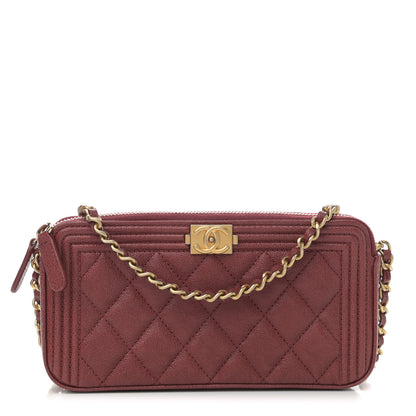 Chanel Caviar Quilted Small Boy Clutch With Chain Burgundy 1 of 13