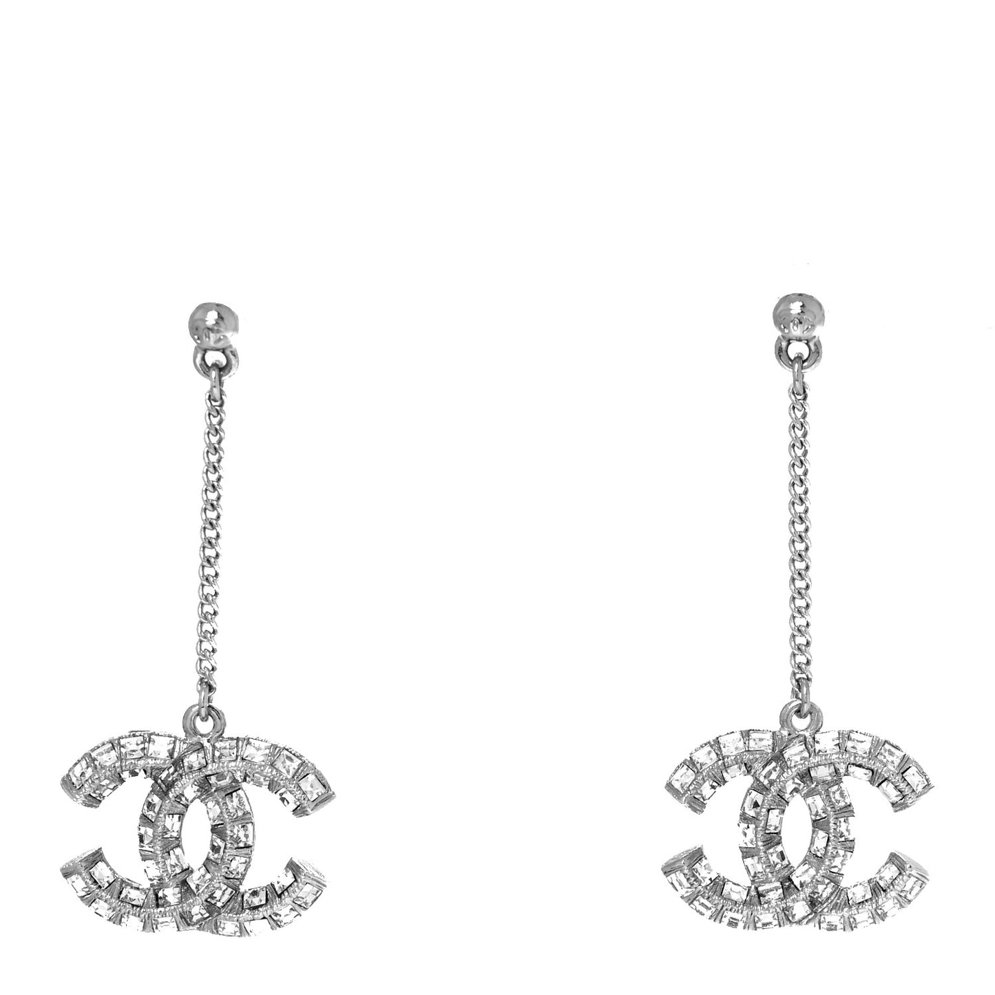 Baguette Crystal CC Drop Earrings Silver
