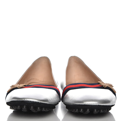 Gucci Metallic Nappa Web Bayadere Ballerina Flats 37.5 Argento 2 of 9