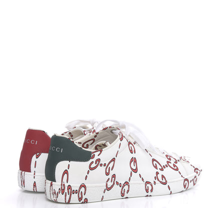 Gucci Calfskin GucciGhost Print Womens Ace Sneakers 39 White Hibiscus Red 4 of 10