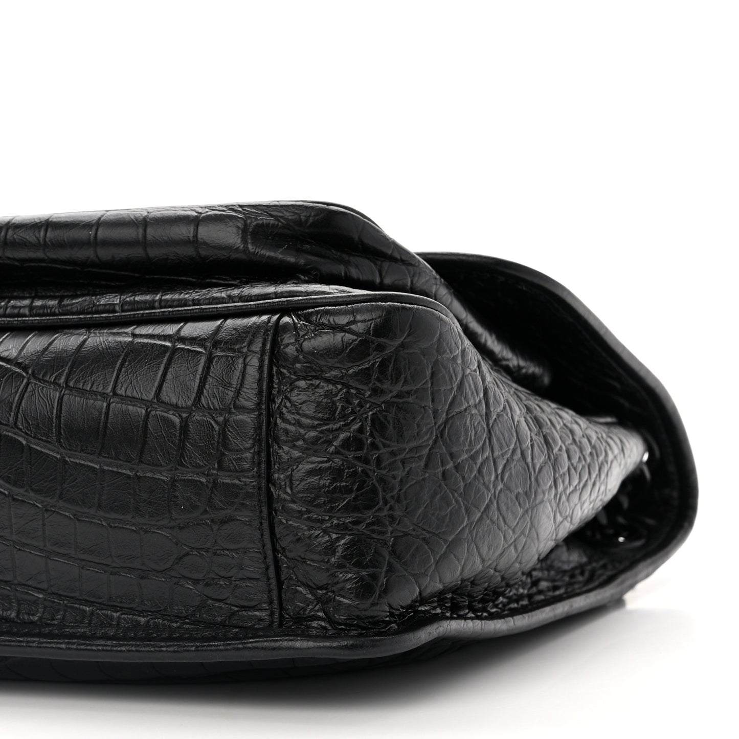 Crinkled Calfskin Crocodile Embossed Monogram Medium Niki Chain Satchel Black