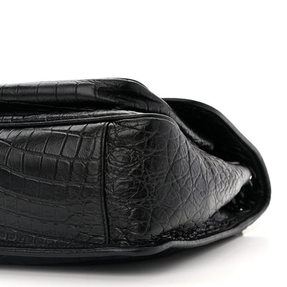 Saint Laurent Crinkled Calfskin Crocodile Embossed Monogram Medium Niki Chain Satchel Black 8 of 11