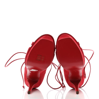 Saint Laurent Kid Scamosciato Tribute 105 Lace Up Platform Sandals 37 Red 5 of 8