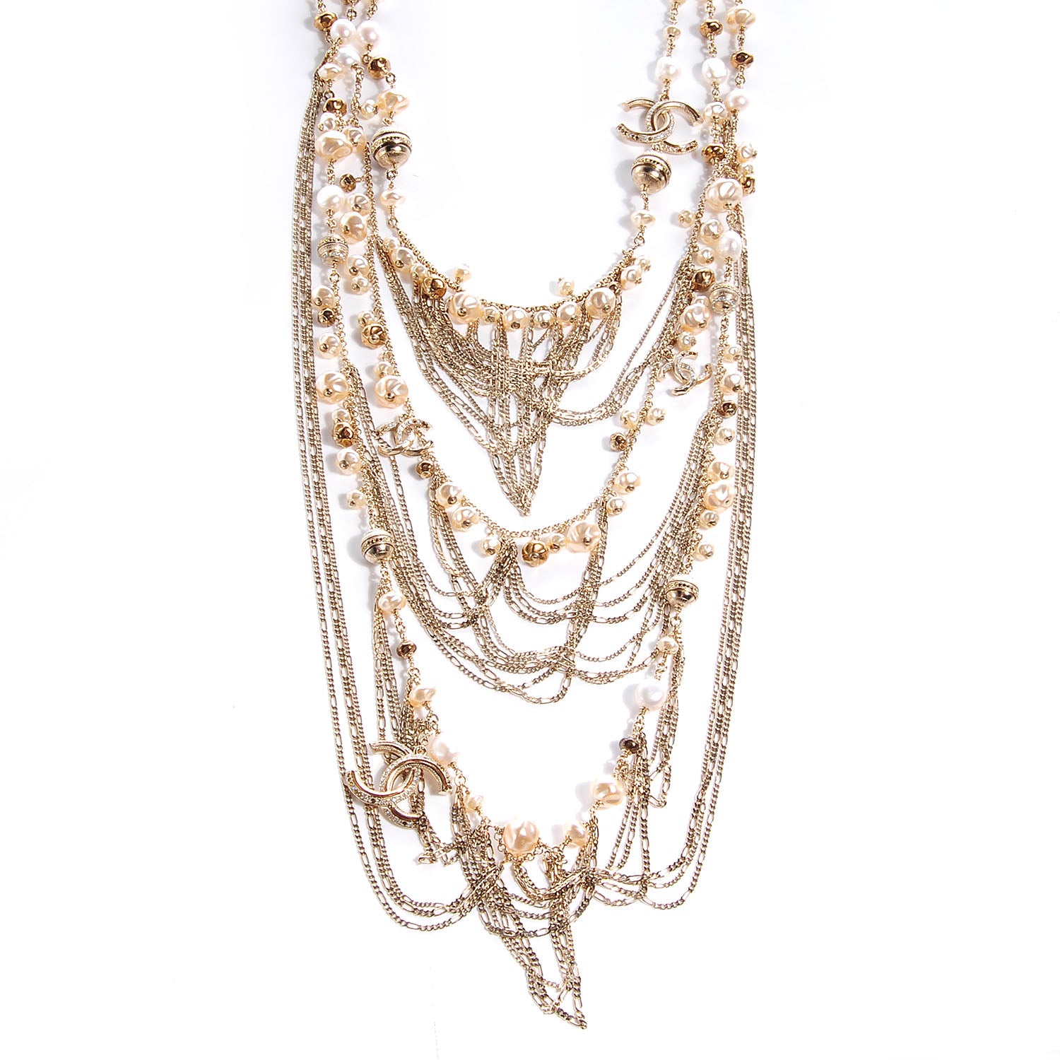Chanel Crystal Pearl CC Stacked Necklace Gold 3 of 6
