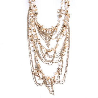 Chanel Crystal Pearl CC Stacked Necklace Gold 3 of 6