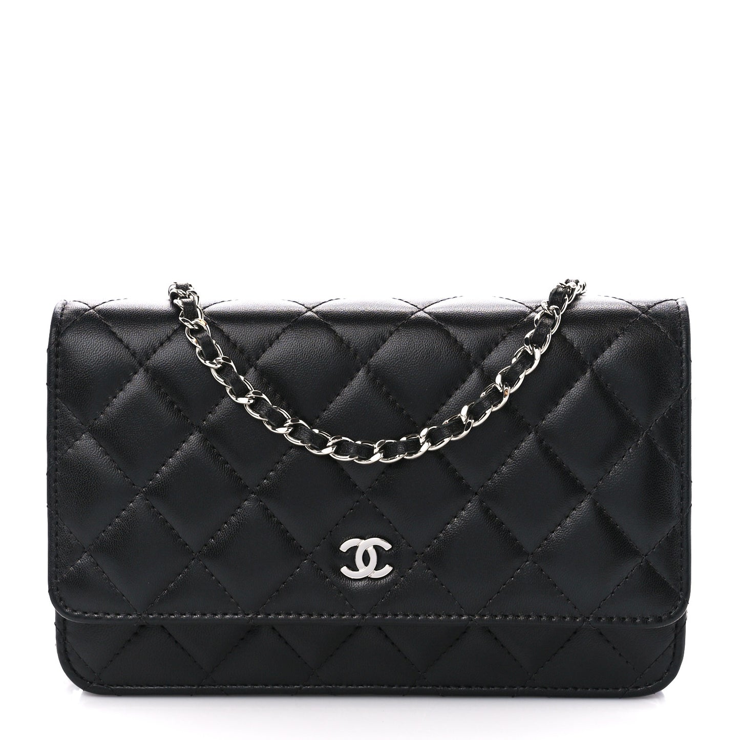 Lambskin Quilted Wallet On Chain WOC Black