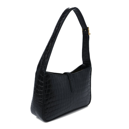 Saint Laurent Calfskin Crocodile Embossed LE 5 A 7 Hobo Black 3 of 10