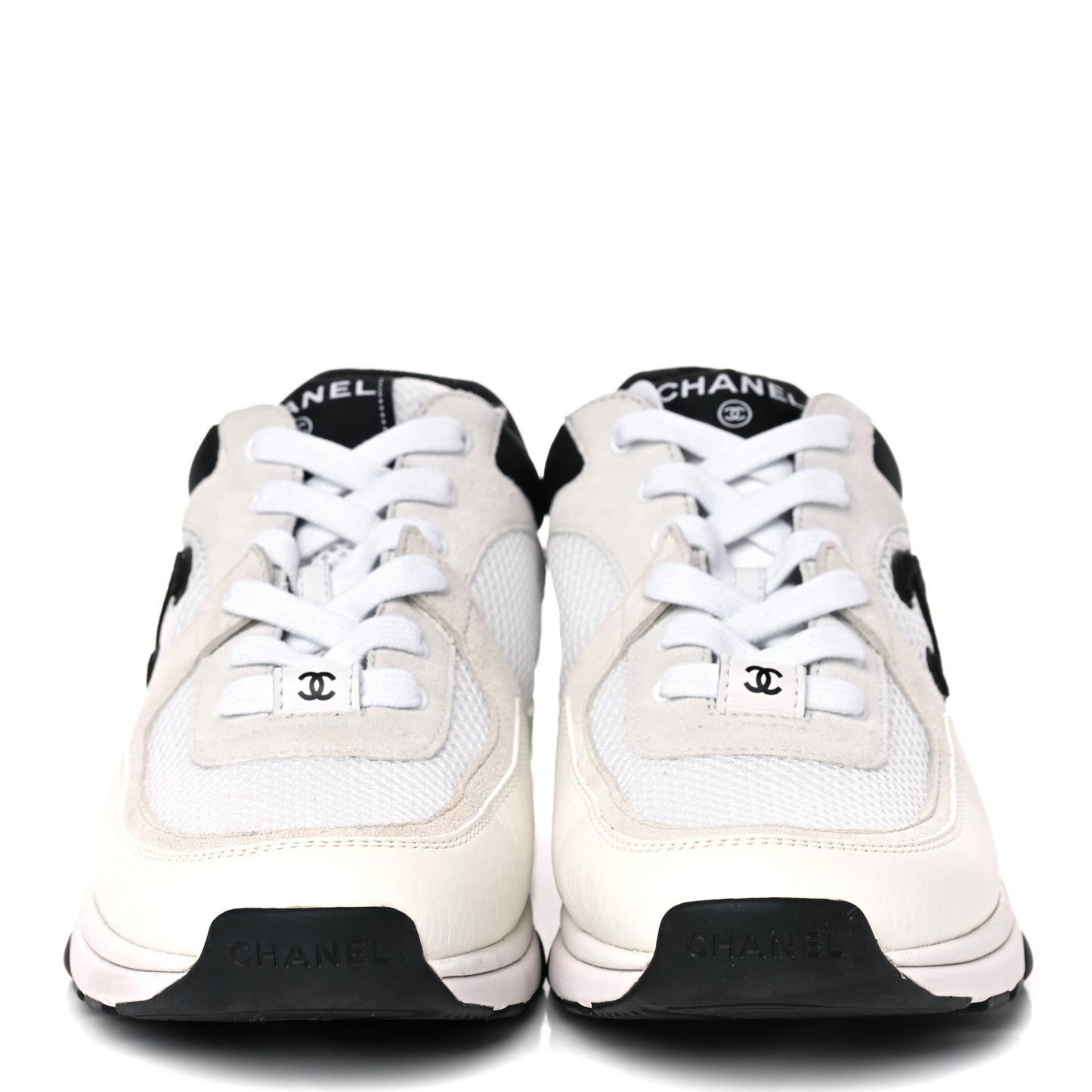 Mesh Suede Calfskin Grained Calfskin Womens CC Sneakers 39.5 White Black