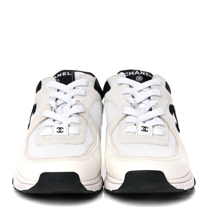 Chanel Mesh Suede Calfskin Grained Calfskin Womens CC Sneakers 39.5 White Black 2 of 11
