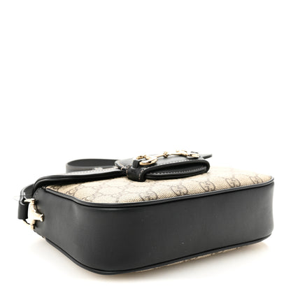 Gucci GG Supreme Monogram Horsebit 1955 Soft Small Shoulder Bag Beige Black 4 of 9