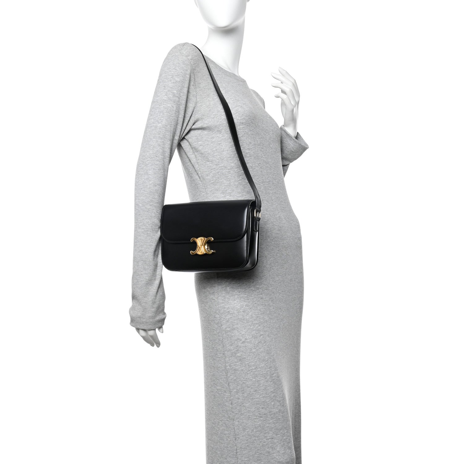 Celine Shiny Calfskin Medium Triomphe Black 2 of 9