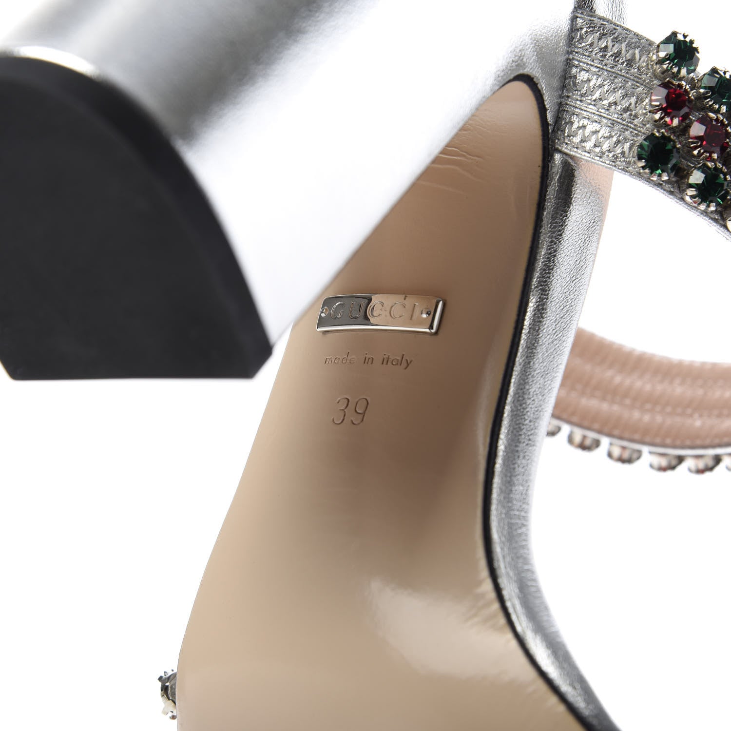 Gucci Nappa Silk Crystal Bertie High Heel Sandals 39 Argento 8 of 9