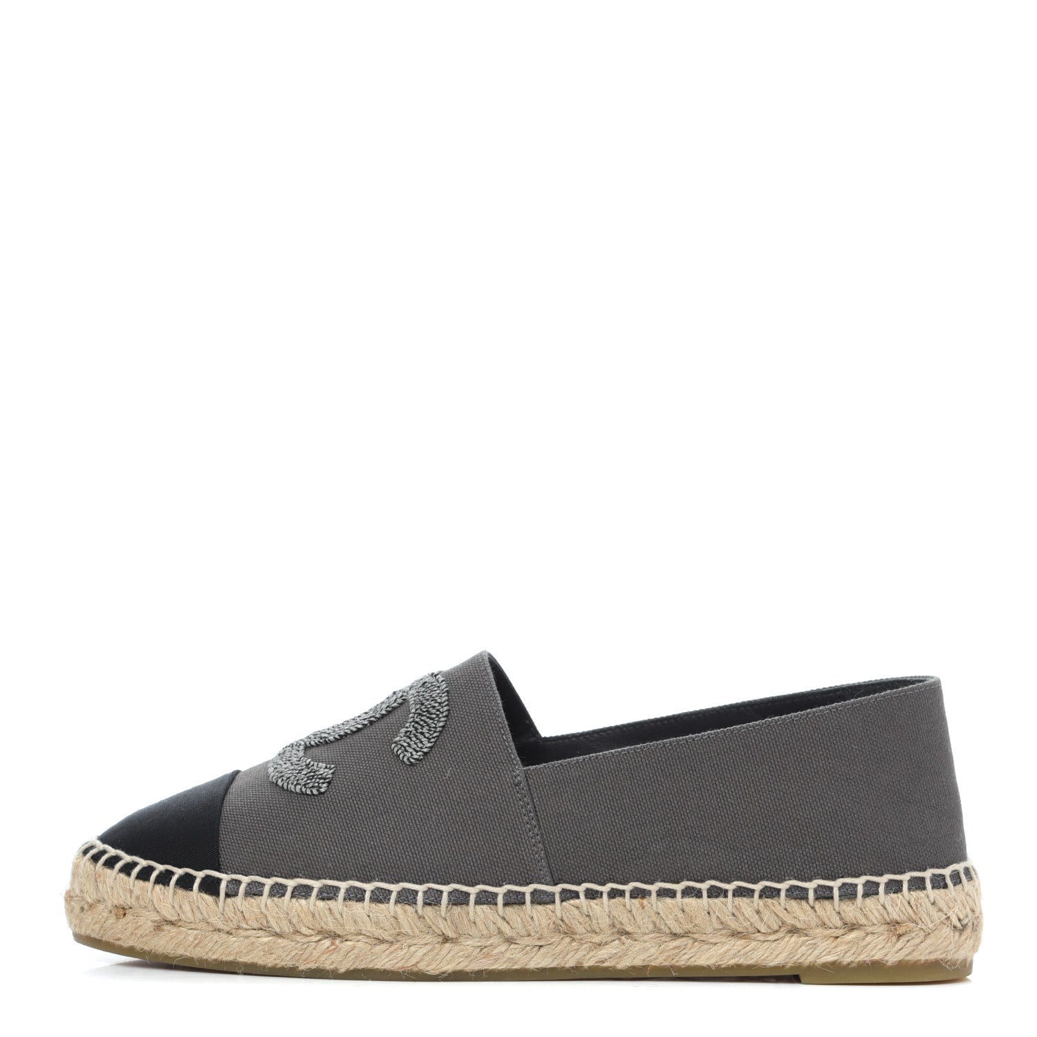 Chanel Canvas Grosgrain CC Espadrilles 39 Grey Black 1 of 12