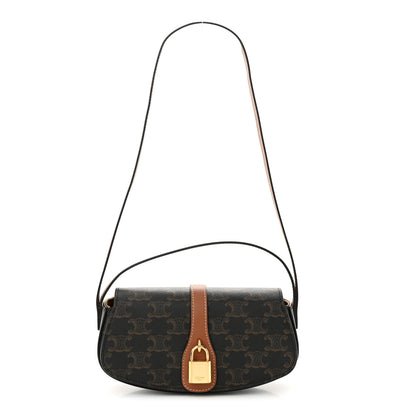 Celine Triomphe Canvas Calfskin Tabou Clutch on Strap Tan 1 of 10