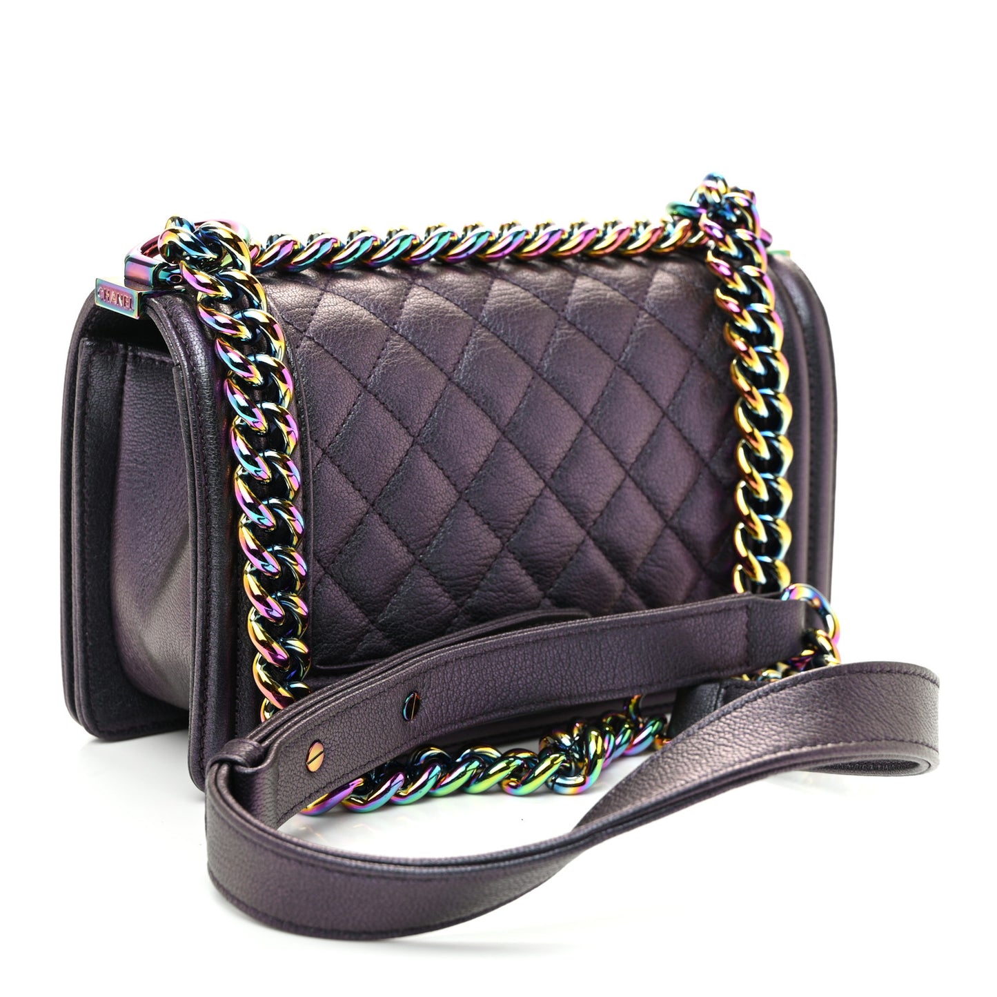 Iridescent Goatskin Quilted Small Boy Flap Purple