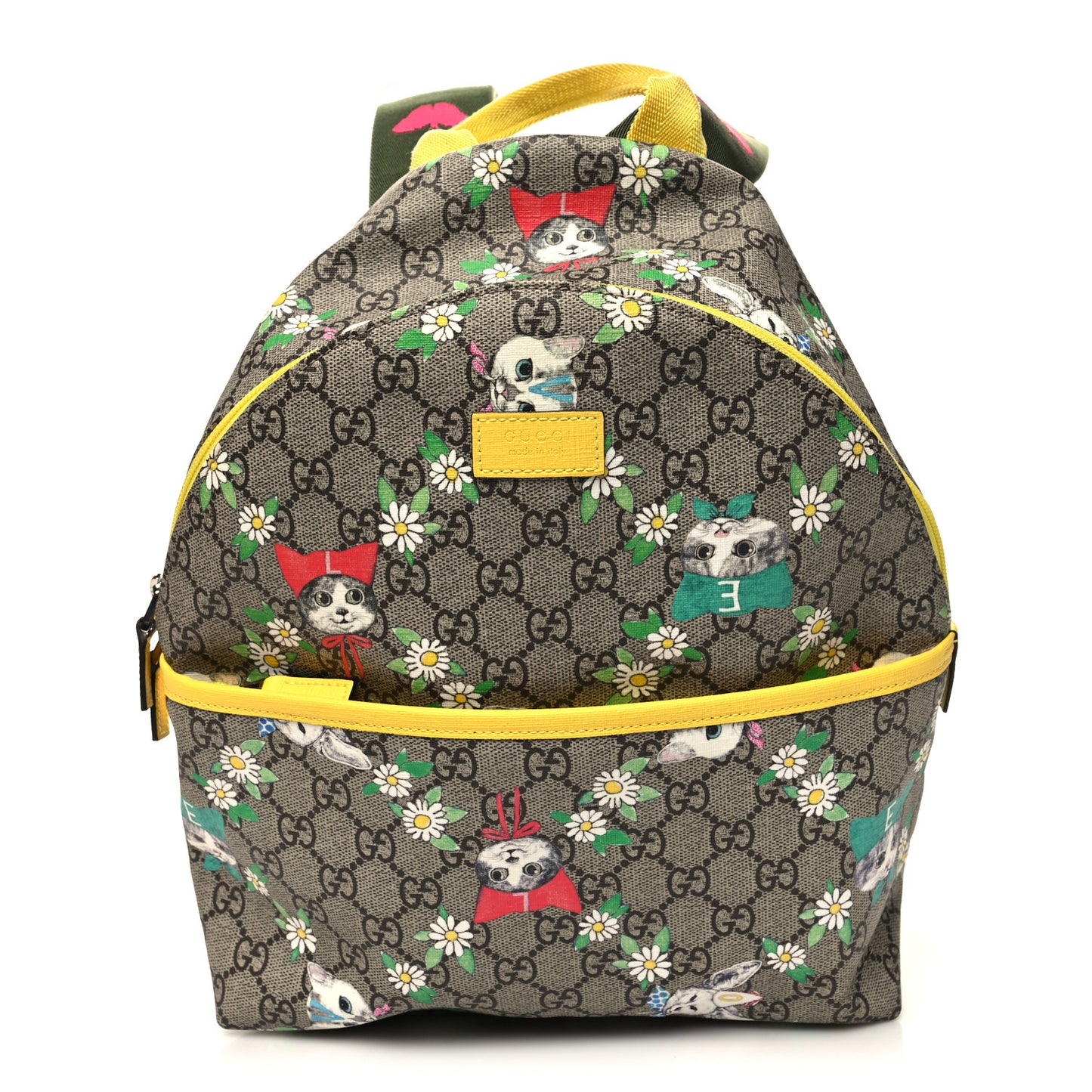GG Supreme Monogram Cats Childrens Backpack Yellow