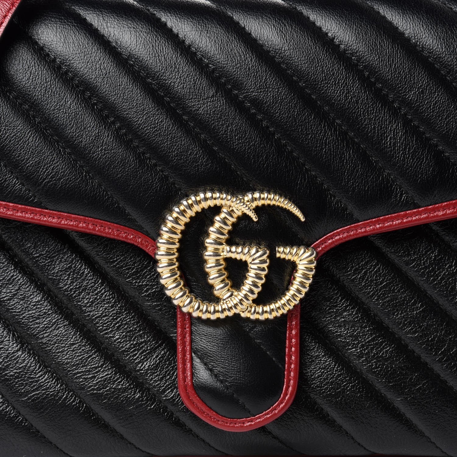 Gucci Vintage Effect Calfskin Matelasse Diagonal Small Torchon GG Marmont Top Handle Shoulder Bag Black Romantic Cherry 10 of 10